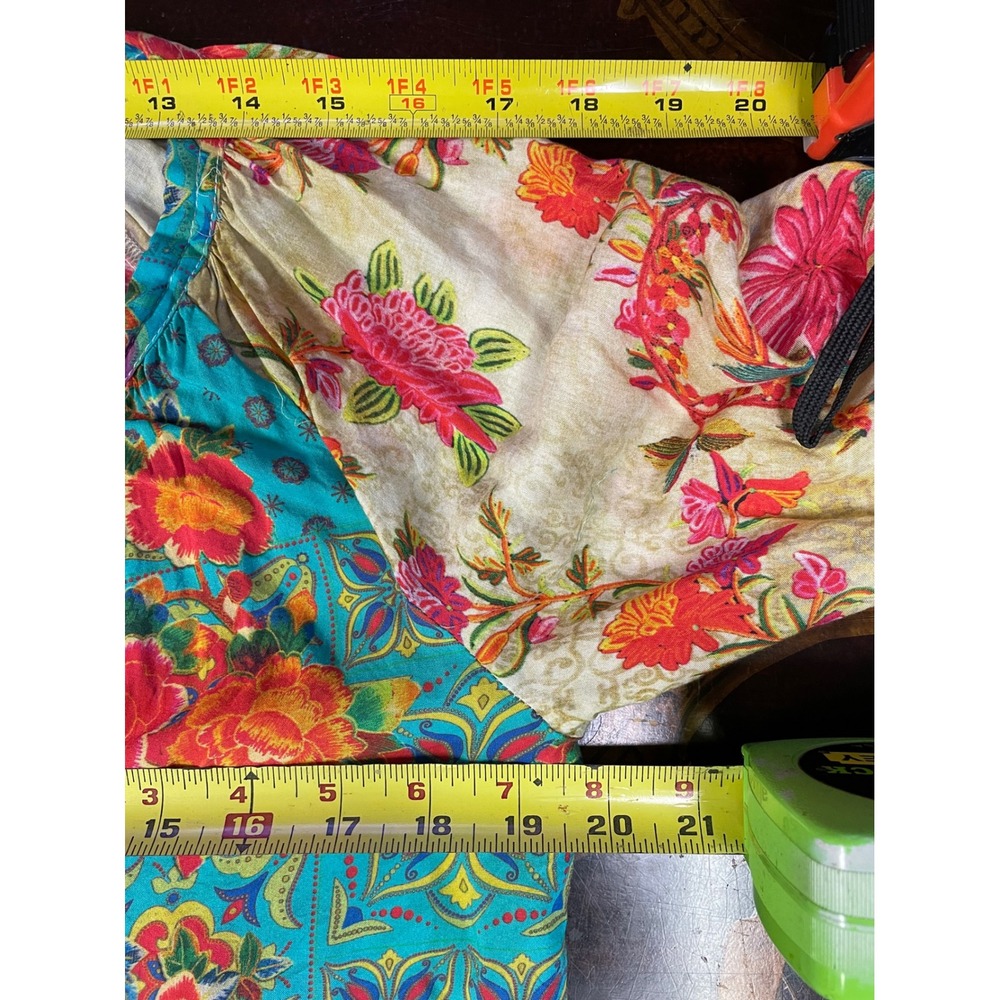 Lula Soul Floral Patchwork Tassel Bell Sleeve Button Up Peasant Top Boho Chic S - Picture 11 of 14